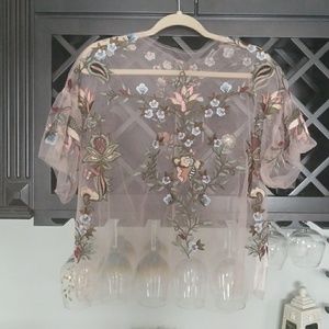 Embroidered sheer pale pink top